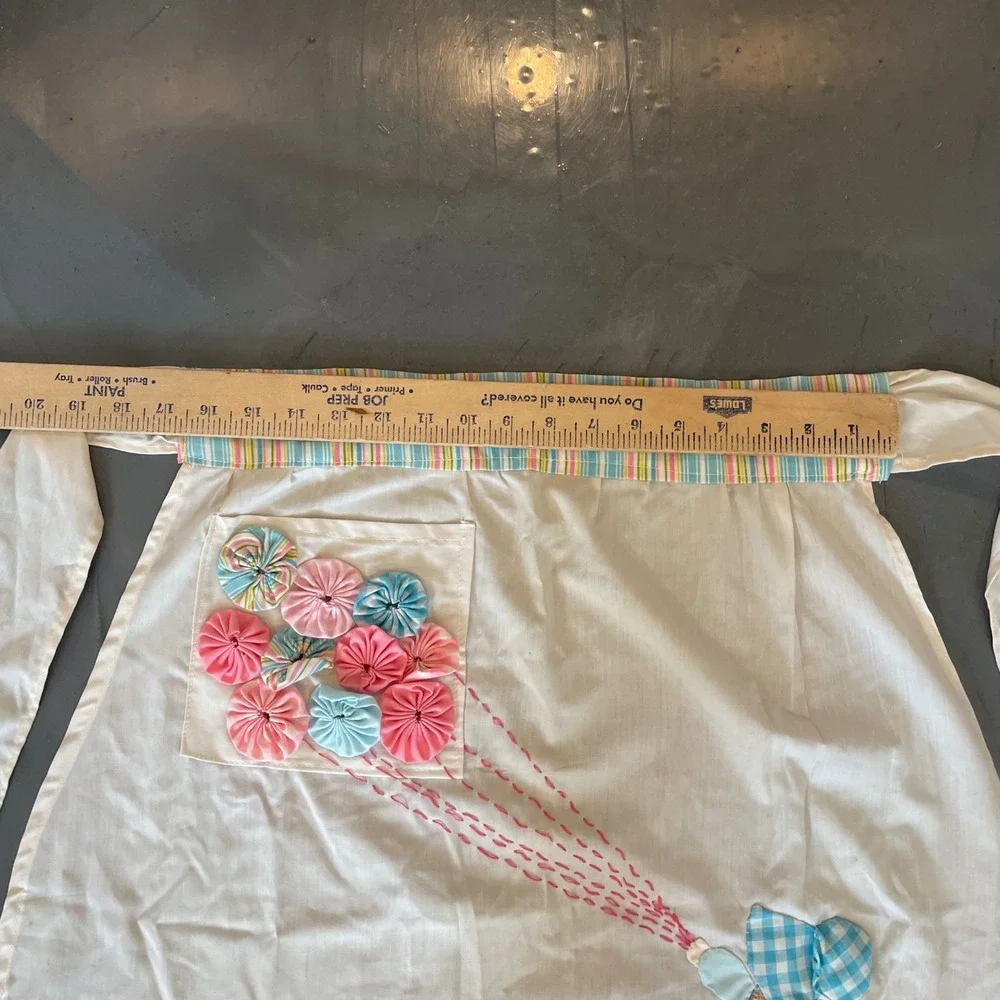 VTG Handmade Sunbonnet Sue Half Apron 3D Balloons‎ Pastel Striped Cottagecore